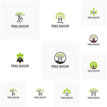 Set of Tree House logo vector template. Leaf House logo Stock Illustration
