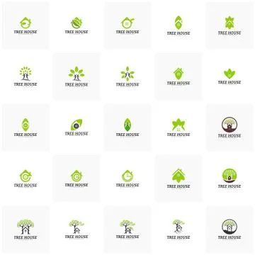 Set of Tree House logo vector template. Leaf House logo Stock Illustration