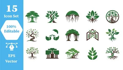Set of tree icon designs for environmental and nature projects with environme Stock Illustration