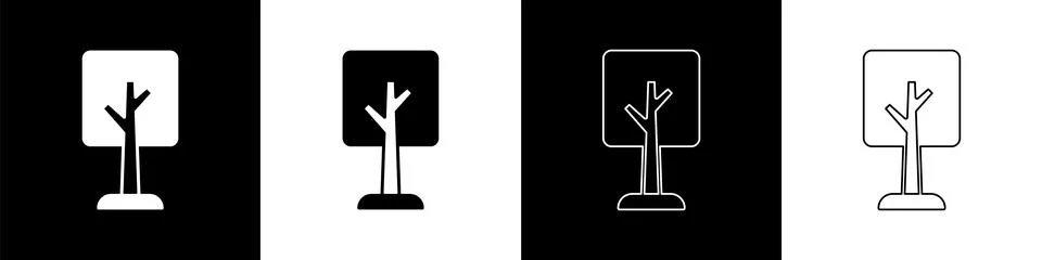 Set Tree icon isolated on black and white background. Forest symbol.  Vector Illustrazione stock