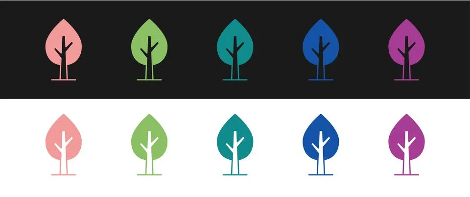 Set Tree icon isolated on black and white background. Forest symbol.  Vector イラスト素材