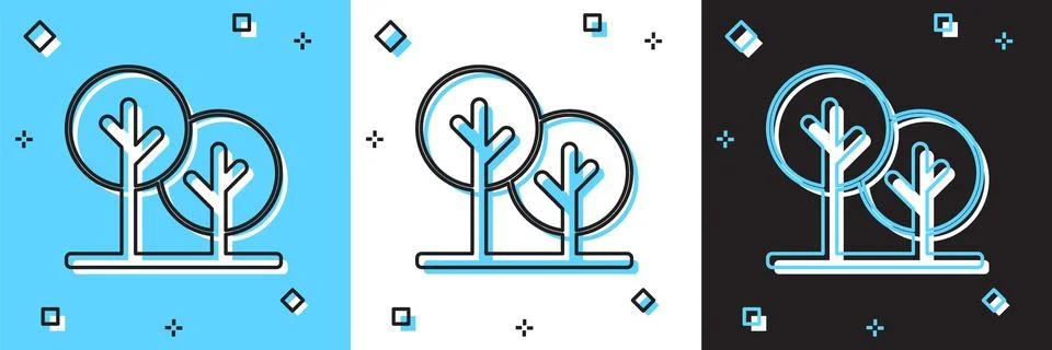 Set Tree icon isolated on blue and white, black background. Forest symbol. .. Stock Illustration