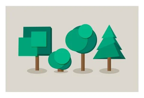 Set of tree icons in flat style Stock Illustration