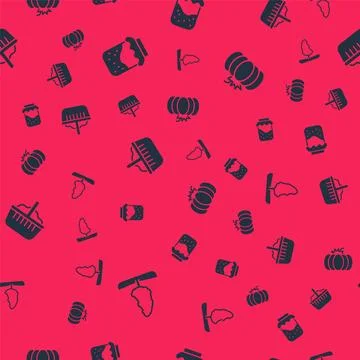 Set Tree, Jam jar, Basket and Pumpkin on seamless pattern. Vector 스톡 일러스트