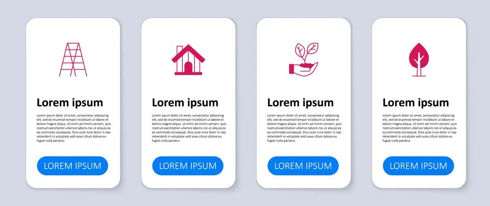Set Tree, Leaf in hand, Farm house and Wooden staircase. Business infograph.. Stock Illustration