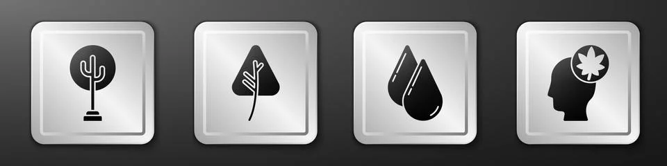 Set Tree, Leaf or leaves, Water drop and Human head with leaf icon. Silver イラスト素材