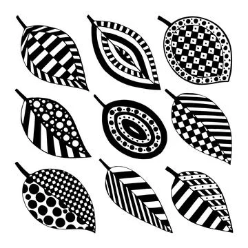 Set of tree leaves doodle graphic. Green foliage. Herbal leaf of a plant. Han Stock Illustration