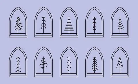 Set of tree line art minimalist simple vector logo illustration design Illustrazione stock