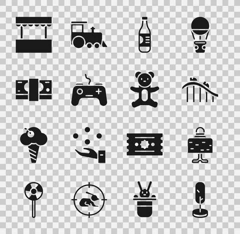 Set Tree, Magic ball on table, Roller coaster, Bottle of water, Gamepad, Stacks イラスト素材