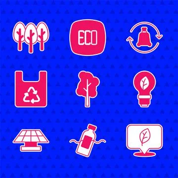 Set Tree, The problem of pollution, Location with leaf, Light bulb, Solar energy Stock Illustration