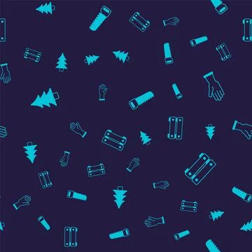 Set Tree, Protective gloves, Hand saw and Wooden box on seamless pattern. Vector Illustrazione stock