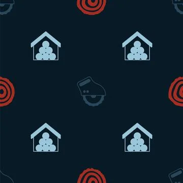 Set Tree rings, Electric circular saw and Wooden logs on seamless pattern Stock Illustration