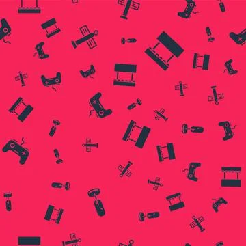 Set Tree, Road traffic signpost, Gamepad and Ticket box office on seamless Ilustración de archivo
