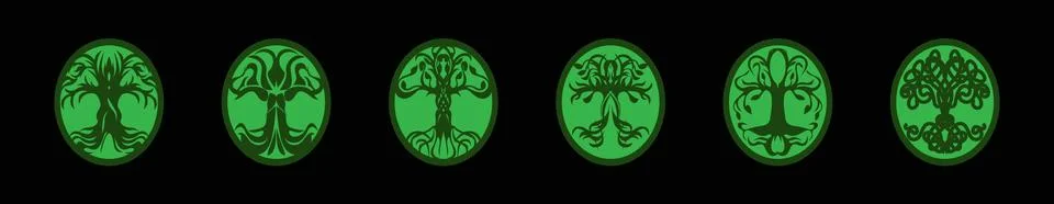 Set of tree with roots in various models design template for logo and more Illustrazione stock