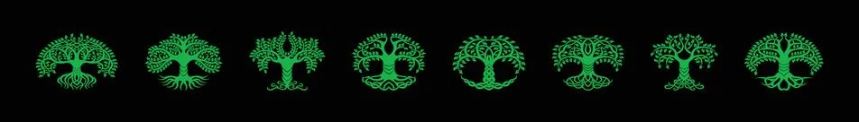 Set of tree with roots in various models design template for logo and more Illustrazione stock