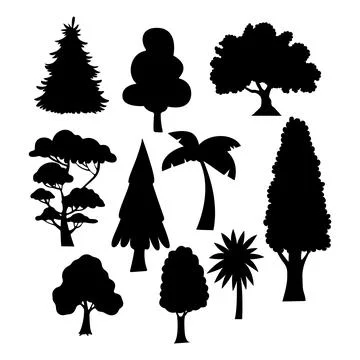 Set of Tree Shapes Silhouettes Vector Illustration Stock Illustration