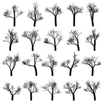 Set of tree silhouettes, hand drawn vector design elements Stock Illustration