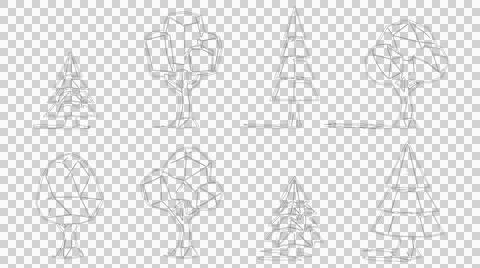 Set of tree sketches in elevation view. Hand drawn botanical icons for arch.. Stock Illustration