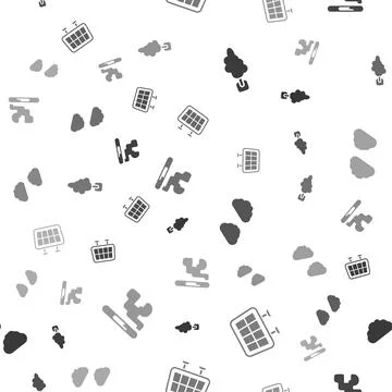 Set Tree, Solar energy panel, Cloud and Cigarette on seamless pattern. Vector Illustrazione stock