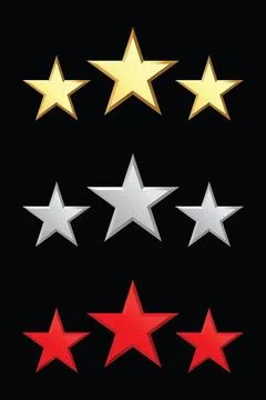 Set of tree stars rating red gold silver 3d star collection icon award review Stock Illustration