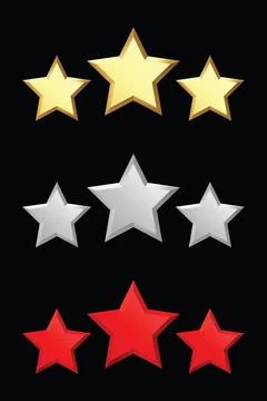 Set of tree stars rating red gold silver 3d star collection icon award feedback Stock Illustration