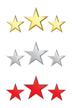 Set of tree stars rating red gold silver black 3d star collection icon award Illustrazione stock