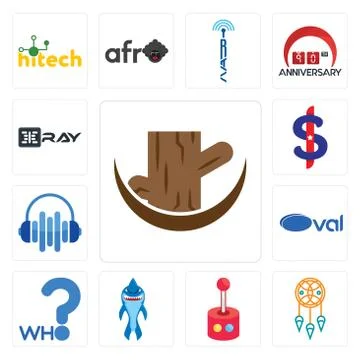 Set of tree stump, dream catcher, retropie, shark mascot, who, oval, audio vi Free Stock Illustration