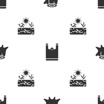 Set Tree stump, Plastic bag and Drought on seamless pattern. Vector Stock Illustration