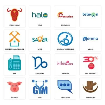 Set of tree stump, three dots, pig face, hibiscus, fax, handicap accessible,  Illustrazione stock gratuita