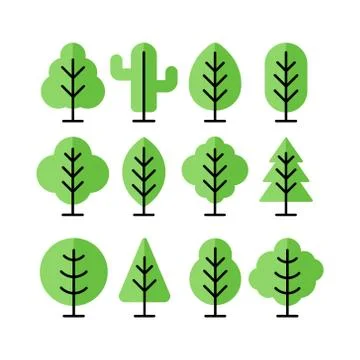 Set of Tree vector design illustration. Nature Tree vector in flat design sty Stock Illustration