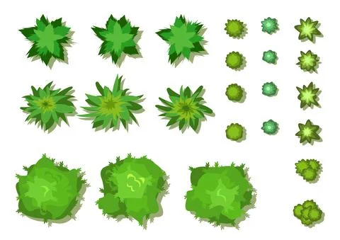 A set of trees and bushes. View from above. Height. Plant landscape. Green wi Stock Illustration