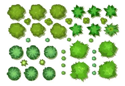 A set of trees and bushes. View from above. Height. Plant landscape. Green wi Stock Illustration