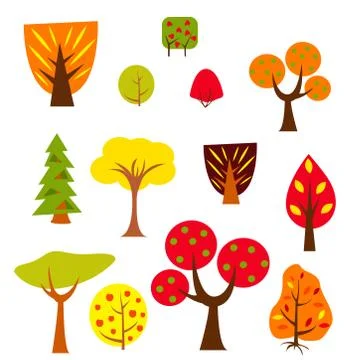 Set of trees autumn forest, vector illustration. Isolated on white. Cartoon s Stock Illustration