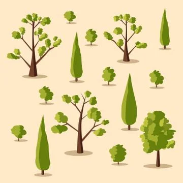 Set of trees. Cartoon vector illustration Stock Illustration