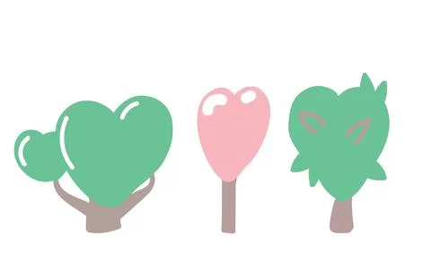 A set of trees with a crown in the shape of a heart. Art for Valentines Day Stock Illustration