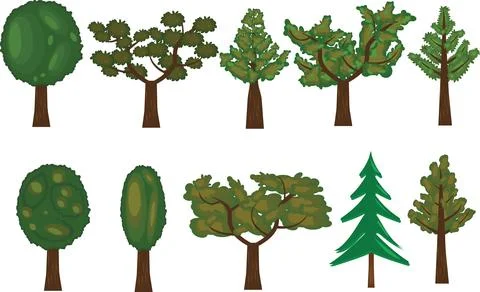 Set of trees design elements, flat graphic source Stock Illustration