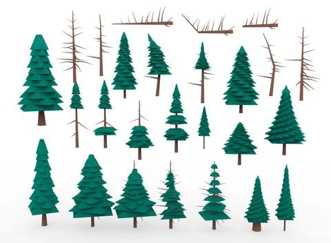 A set of trees of different colors on the background 3d-rendering イラスト素材