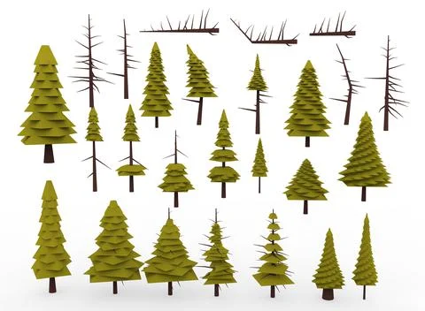 A set of trees of different colors on the background 3d-rendering イラスト素材