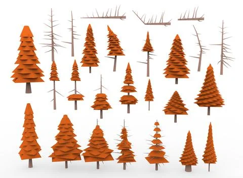 A set of trees of different colors on the background 3d-rendering イラスト素材