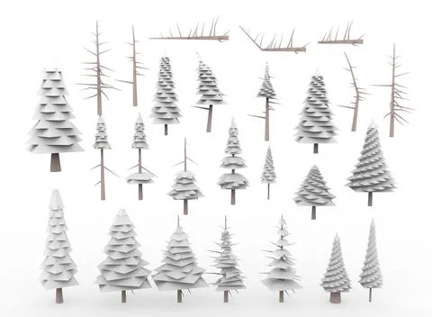 A set of trees of different colors on the background 3d-rendering Иллюстрация