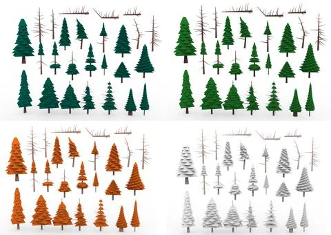 A set of trees of different colors on the background 3d-rendering イラスト素材
