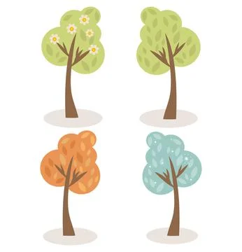 Set of trees of different seasons. Nature forest elements. Stock Illustration