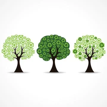 Set of trees forming by green recycle icons Stock Illustration