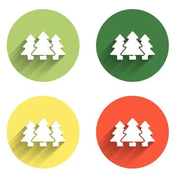 Set Trees icon isolated with long shadow background. Forest symbol. Color c.. Stock Illustration