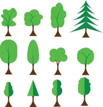 Set of trees icons, flat design elements, green color collection 스톡 일러스트