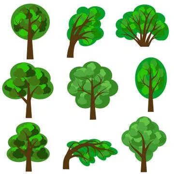 Set of trees, isolated elements to design landscape scene Stock Illustration