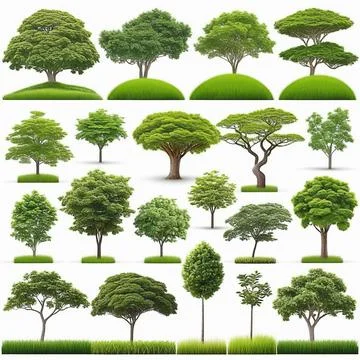 Set of trees isolated on white background , Suitable for use in architectur.. Stock Photos