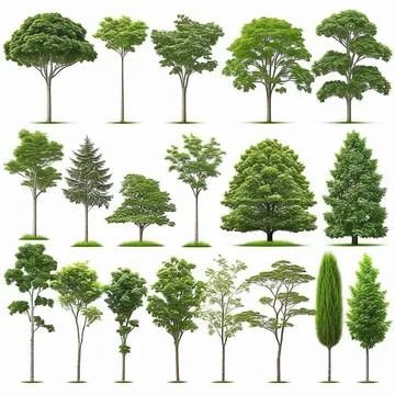 Set of trees isolated on white background , Suitable for use in architectur.. Foto stock