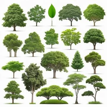 Set of trees isolated on white background , Suitable for use in architectur.. Stock Photos