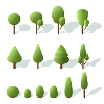 Set trees isometric. 3d trees for landscape design. Icons for city maps, games Ilustración de archivo